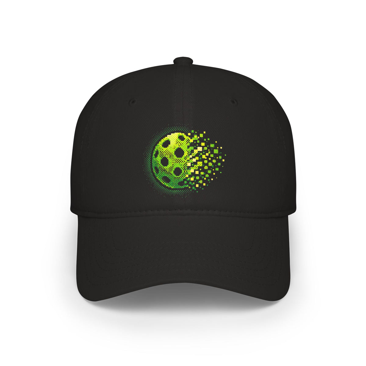 Matrix Burst Pickleball Cap Neon Green — Low Profile Cotton Baseball Hat - Black - Front - PeaMacTees