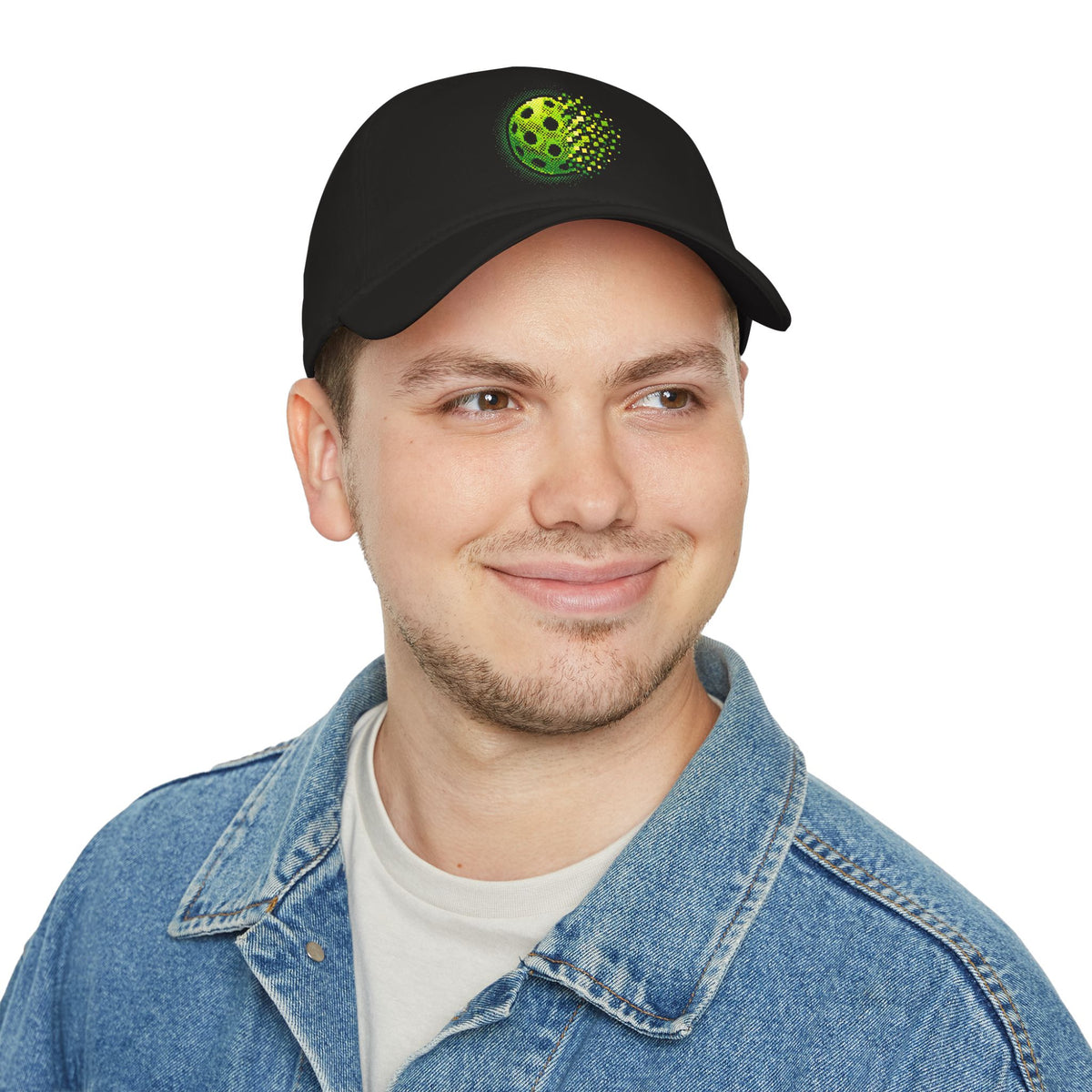 Matrix Burst Pickleball Cap Neon Green — Low Profile Cotton Baseball Hat - Black - Model - PeaMacTees