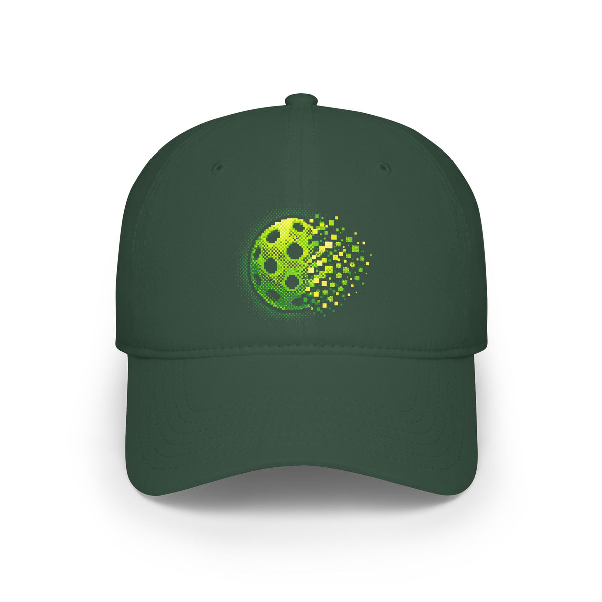 Matrix Burst Pickleball Cap Neon Green — Low Profile Cotton Baseball Hat - Dark Green - Front - PeaMacTees