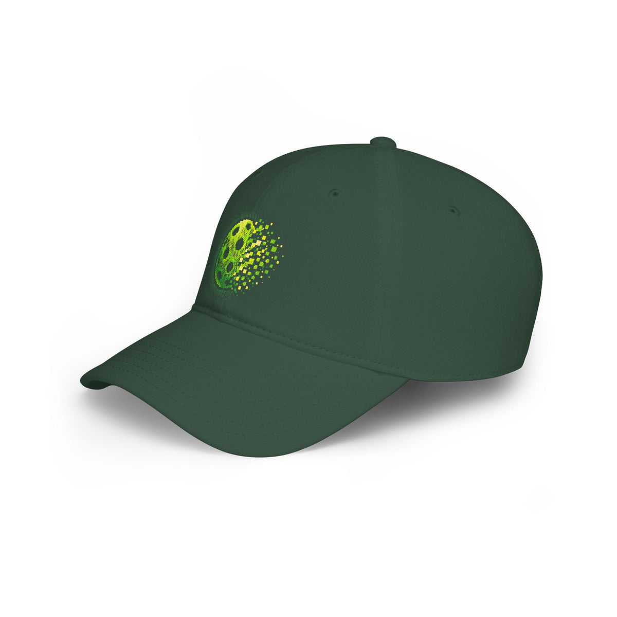 Matrix Burst Pickleball Cap Neon Green — Low Profile Cotton Baseball Hat - Dark Green - Side - PeaMacTees
