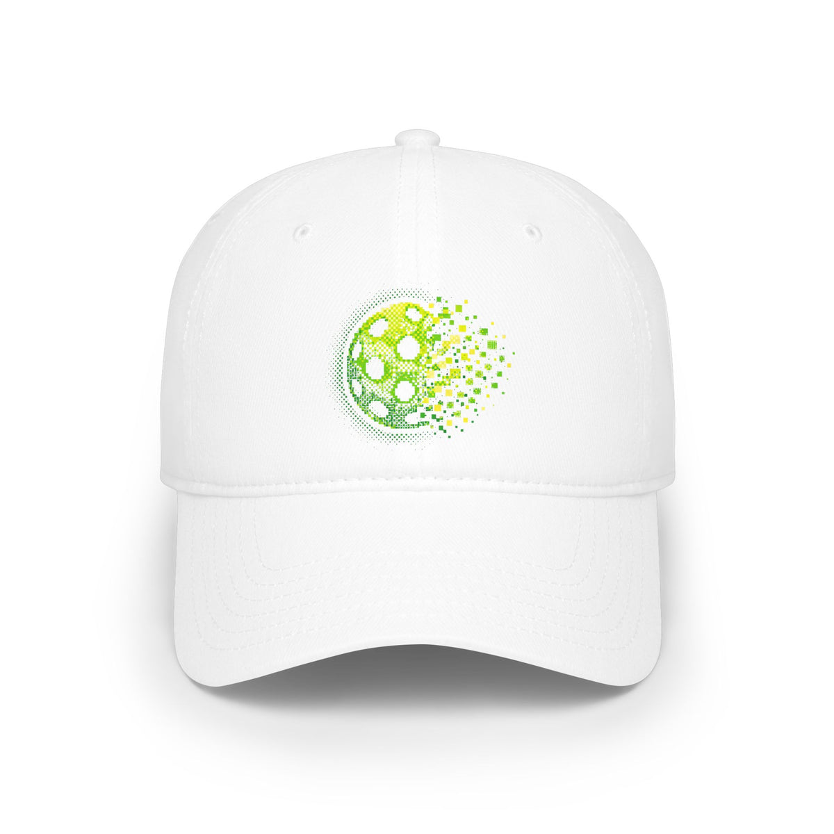 Matrix Burst Pickleball Cap Neon Green — Low Profile Cotton Baseball Hat - White - Front - PeaMacTees