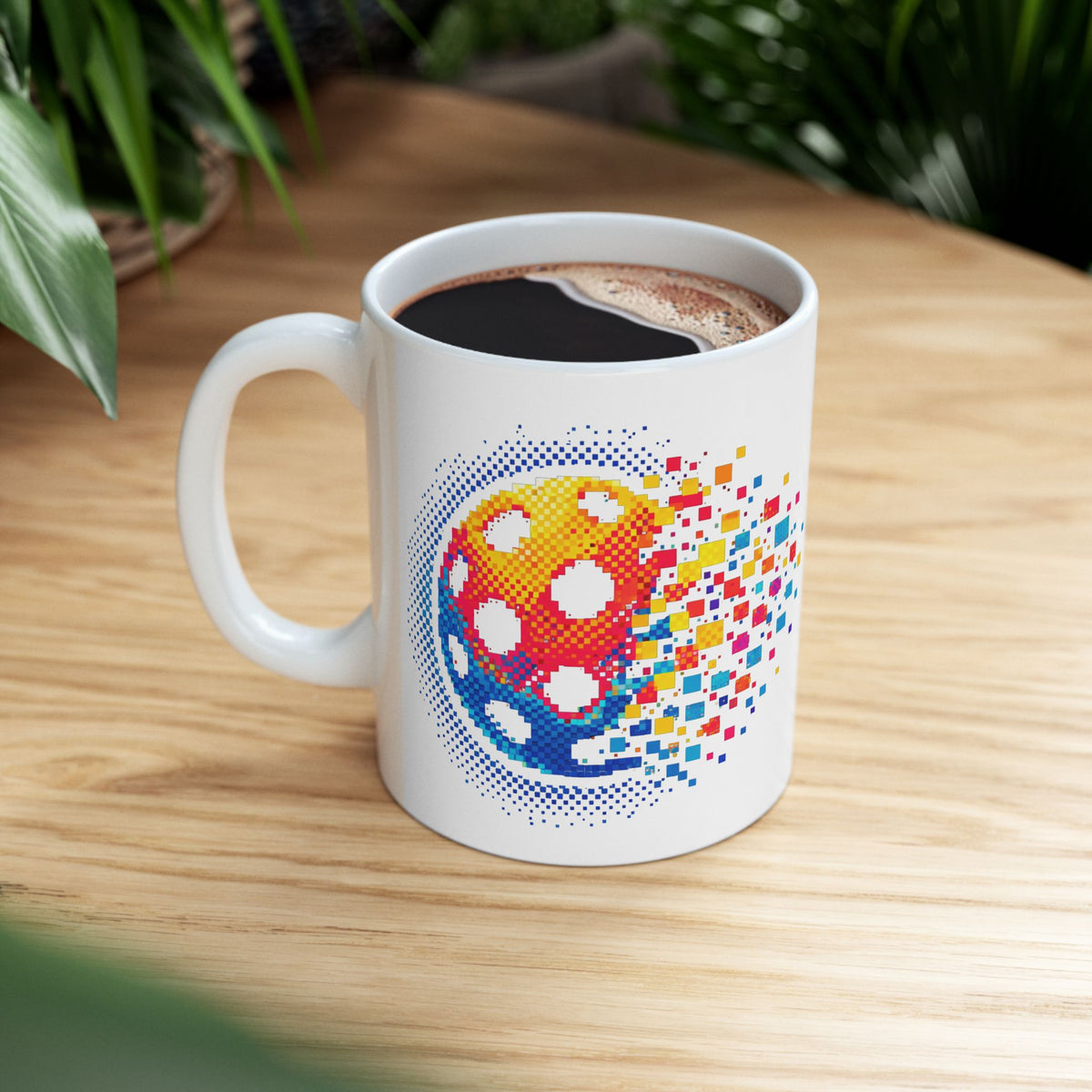 Matrix Burst Pickleball Ceramic Mug - Retro Exploding Design, 11oz and 15oz - Image 1 - PeaMacTees