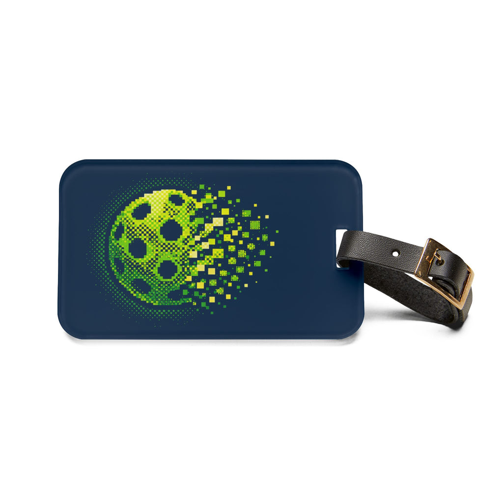 Matrix Burst Pickleball Court ID - Green & Blue - Luggage Tag with Leather Strap & Buckle - Image 3 - PeaMacTees