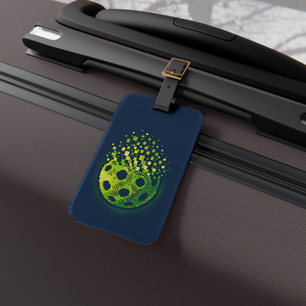 Matrix Burst Pickleball Court ID - Green & Blue - Luggage Tag with Leather Strap & Buckle - Image 4 - PeaMacTees