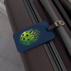Matrix Burst Pickleball Court ID - Green & Blue - Luggage Tag with Leather Strap & Buckle - Image 6 - PeaMacTees