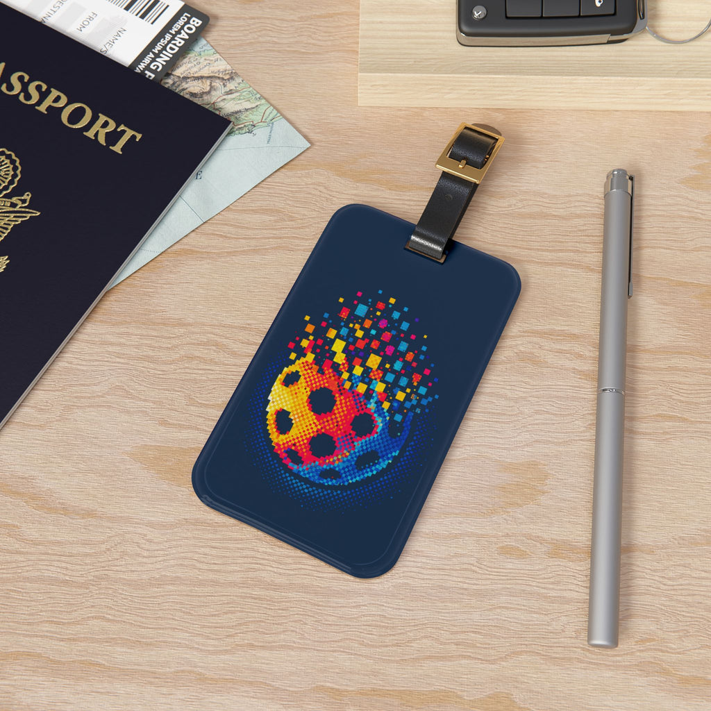 Matrix Burst Pickleball Court ID - Luggage Tag with Leather Strap & Buckle - Image 1 - PeaMacTees