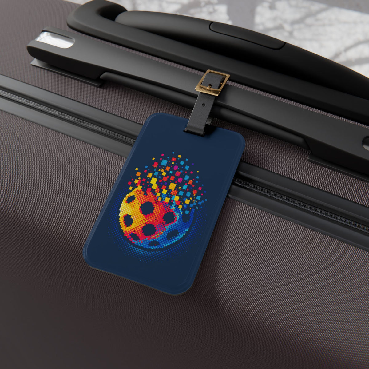 Matrix Burst Pickleball Court ID - Luggage Tag with Leather Strap & Buckle - Image 3 - PeaMacTees