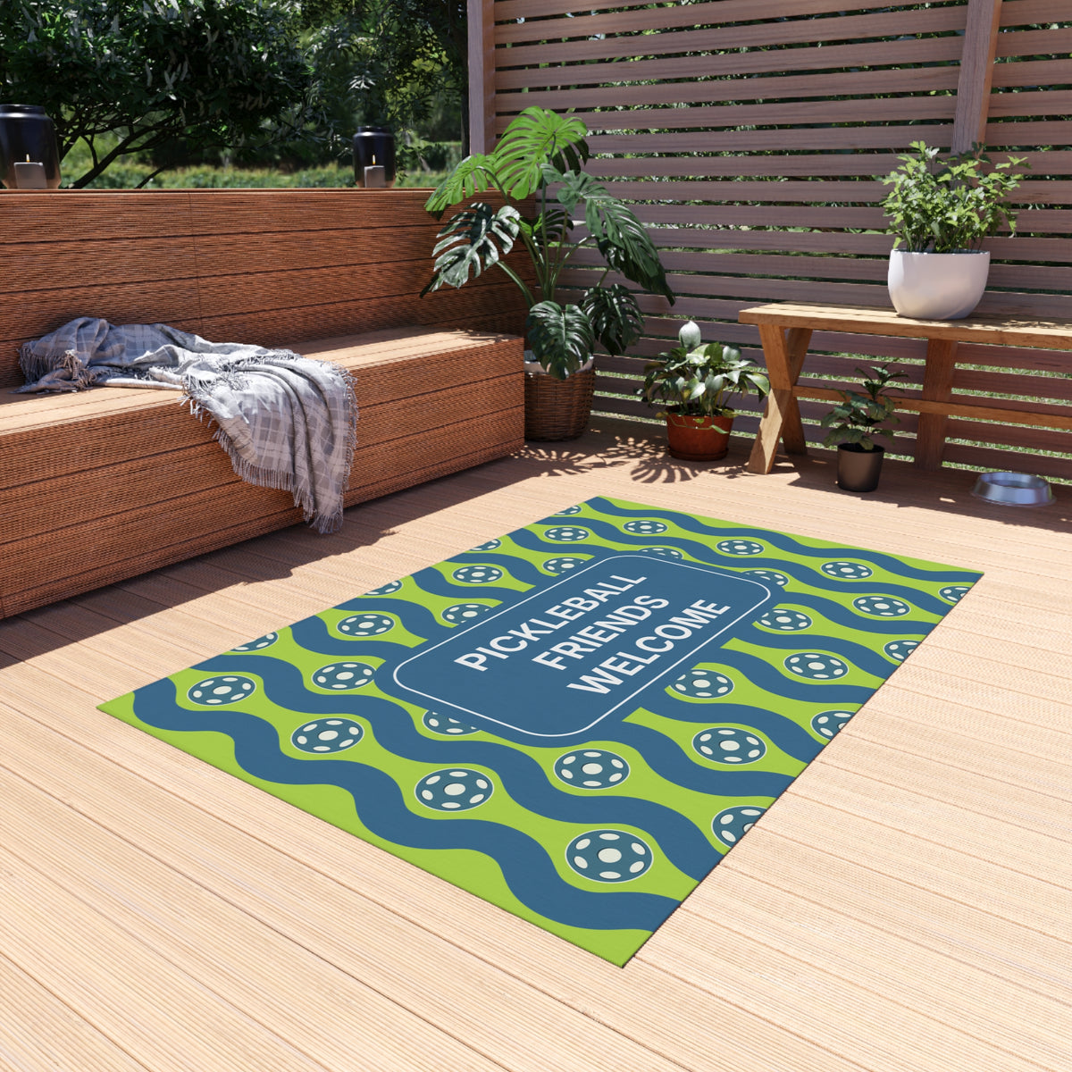 Personalized Pickleball Outdoor Rug - Custom Welcome Message or Name Doormat - 48x72 - PeaMacTees