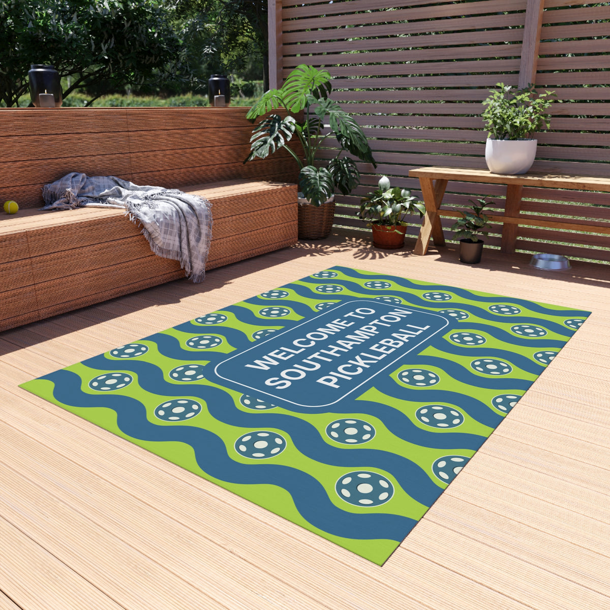 Personalized Pickleball Outdoor Rug - Custom Welcome Message or Name Doormat - 60x84 - PeaMacTees