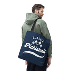 Pickleball Classic Large Navy Tote 18"X18" - Durable Shoulder Bag - Reusable Court and Travel Accessory - Black handle - Model male - PeaMacTees