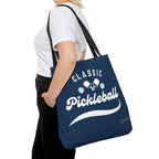 Pickleball Classic Large Navy Tote 18"X18" - Durable Shoulder Bag - Reusable Court and Travel Accessory - Black handle - Product - PeaMacTees