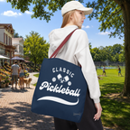 Pickleball Classic Large Navy Tote 18"X18" - Durable Shoulder Bag - Reusable Court and Travel Accessory - Red handle - Lifestyle - PeaMacTees