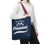 Pickleball Classic Large Navy Tote 18"X18" - Durable Shoulder Bag - Reusable Court and Travel Accessory - Red handle - Model 3 - PeaMacTees