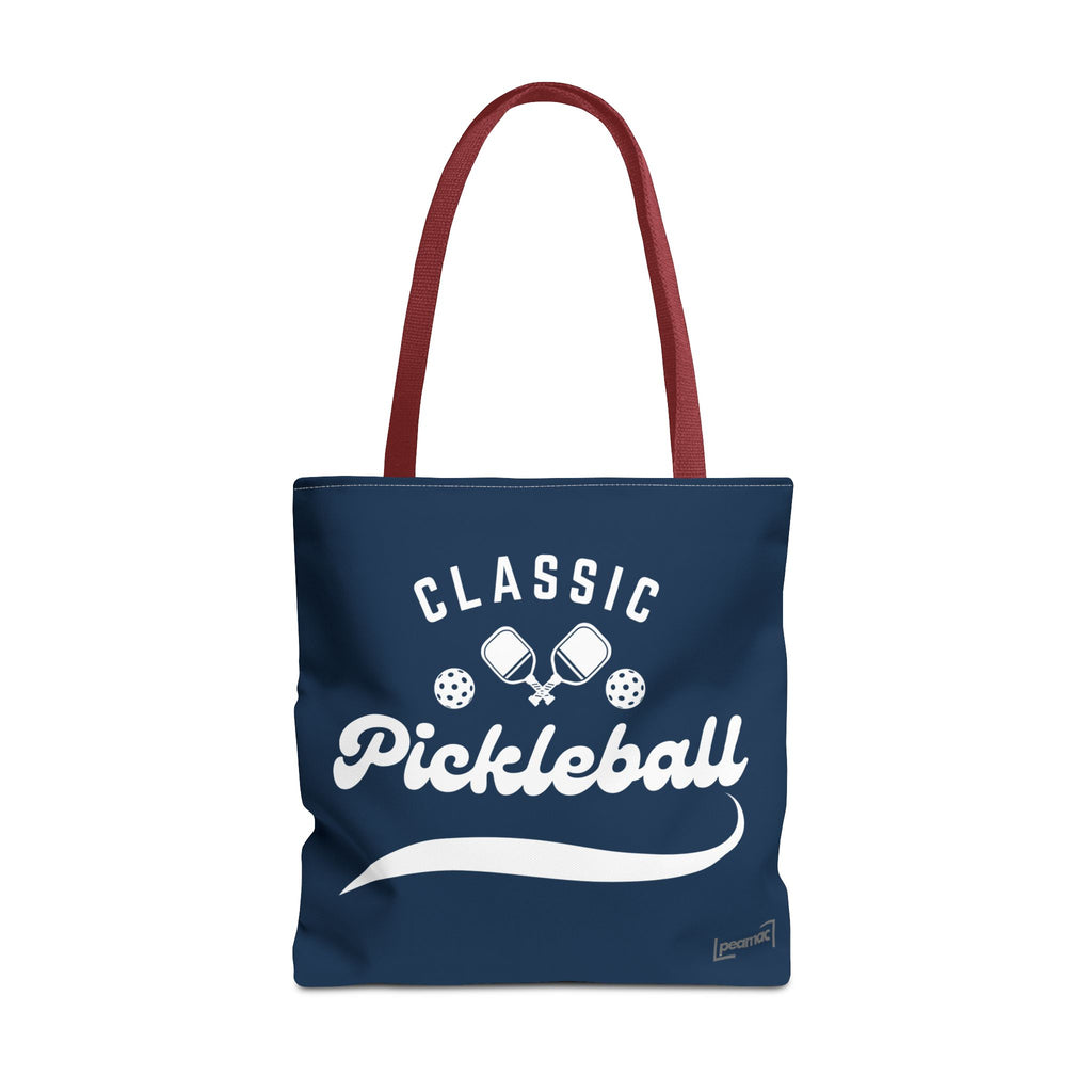 Pickleball Classic Large Navy Tote 18"X18" - Durable Shoulder Bag - Reusable Court and Travel Accessory - Red handle - Product - PeaMacTees