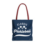 Pickleball Classic Large Navy Tote 18"X18" - Durable Shoulder Bag - Reusable Court and Travel Accessory - Red handle - Product - PeaMacTees