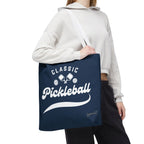 Pickleball Classic Large Navy Tote 18x18 - Durable Shoulder Bag - Reusable Court and Travel Accessory - White handle - Model 3 - PeaMacTees
