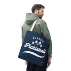 Pickleball Classic Large Navy Tote 18x18 - Durable Shoulder Bag - Reusable Court and Travel Accessory - White handle - Model male - PeaMacTees