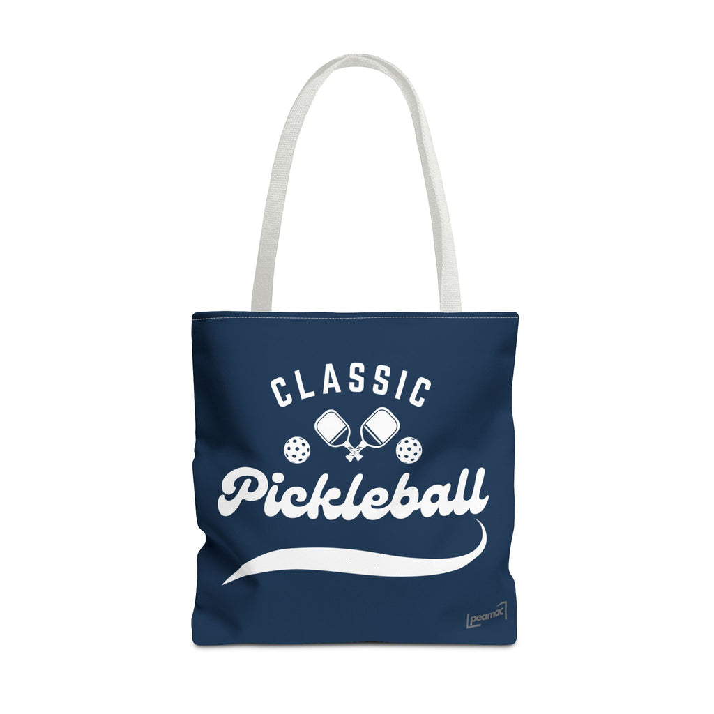 Pickleball Classic Large Navy Tote 18x18 - Durable Shoulder Bag - Reusable Court and Travel Accessory - White handle - Product - PeaMacTees