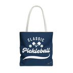 Pickleball Classic Large Navy Tote 18x18 - Durable Shoulder Bag - Reusable Court and Travel Accessory - White handle - Product - PeaMacTees