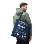 Pickleball Tote Bag - Funny Male Pickler - Large Navy Shoulder Bag - Navy handle - Closeup - PeaMacTees