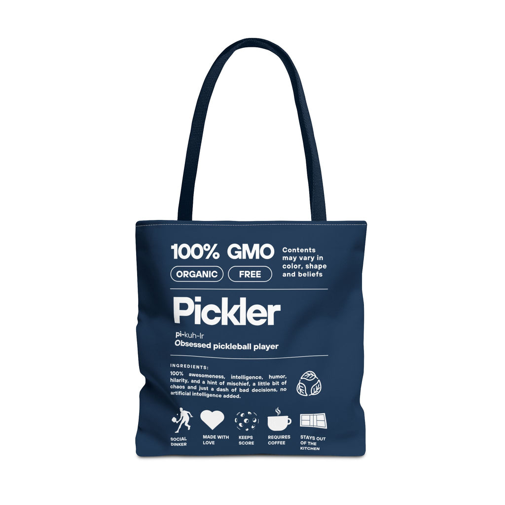 Pickleball Tote Bag - Funny Male Pickler - Large Navy Shoulder Bag - Navy handle - Product - PeaMacTees