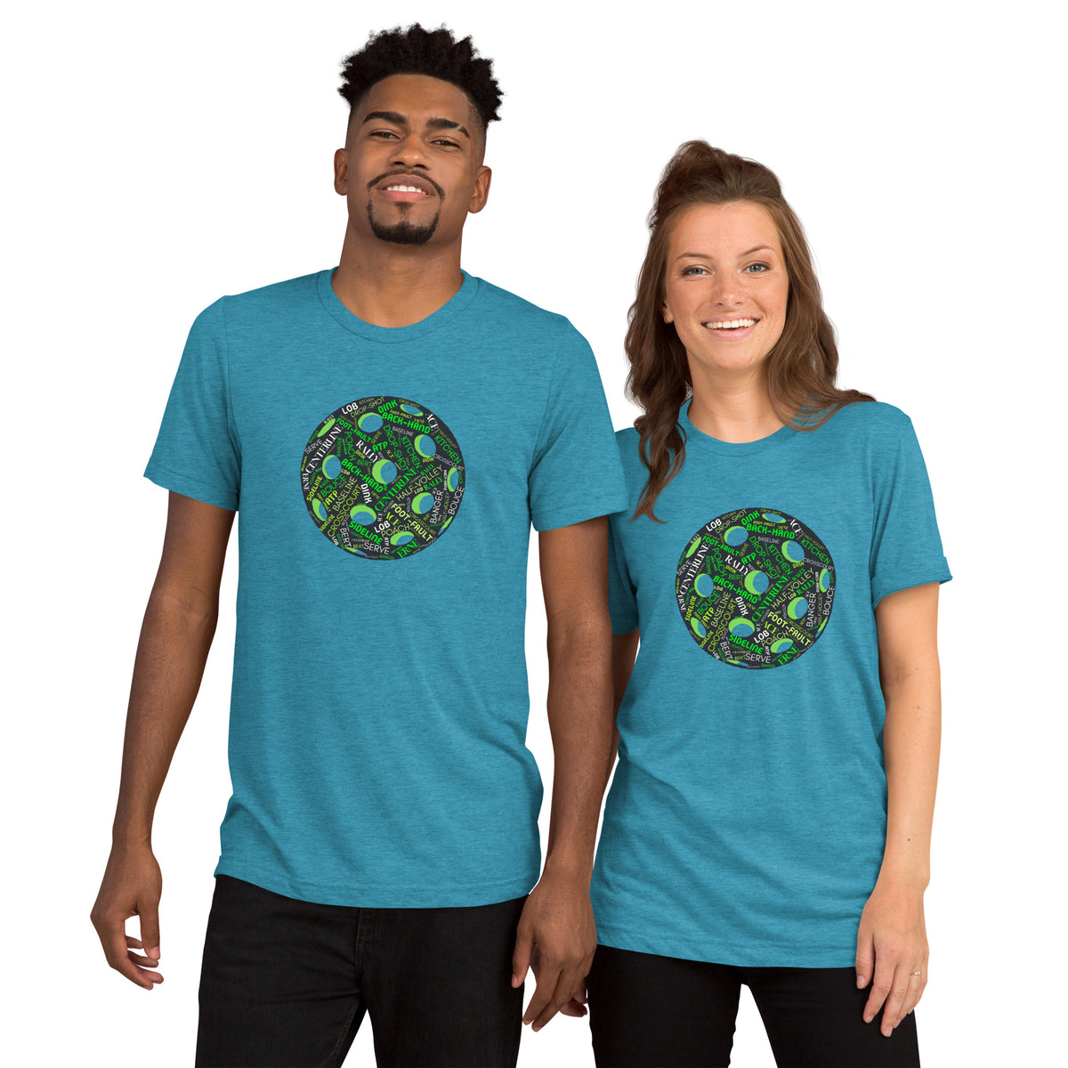 Pickleball Word Cloud Tee - Dink Pickle Kitchen Graphic Shirt - Aqua - Front - PeaMacTees