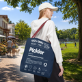 Pickler Tote Bag - Funny Female Pickleball Player Shoulder Carryall - Navy handle - Front - PeaMacTees