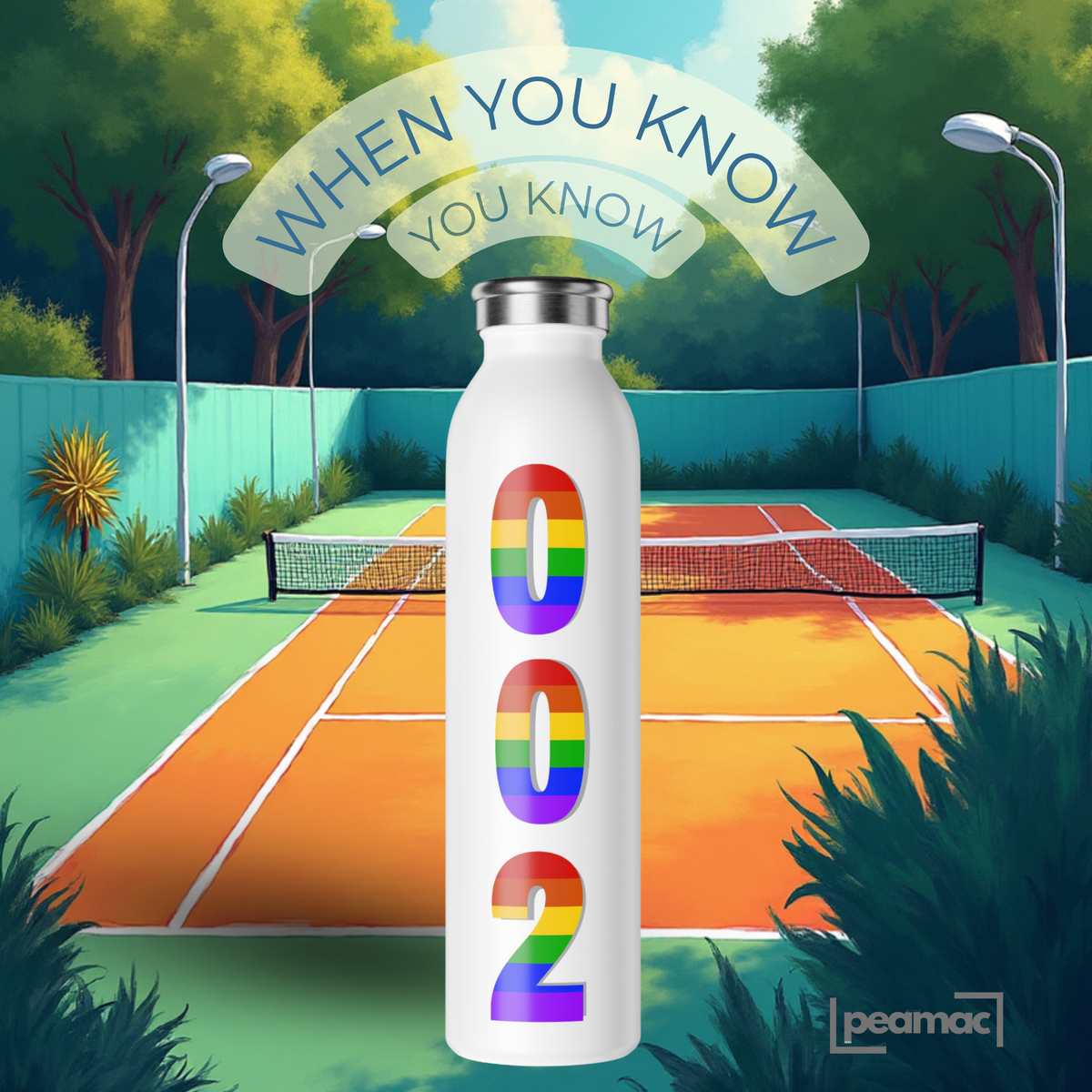 Pride 002 Slim Stainless Steel Water Bottle — Rainbow Pickleball & Sports Hydration - Image 1 - PeaMacTees