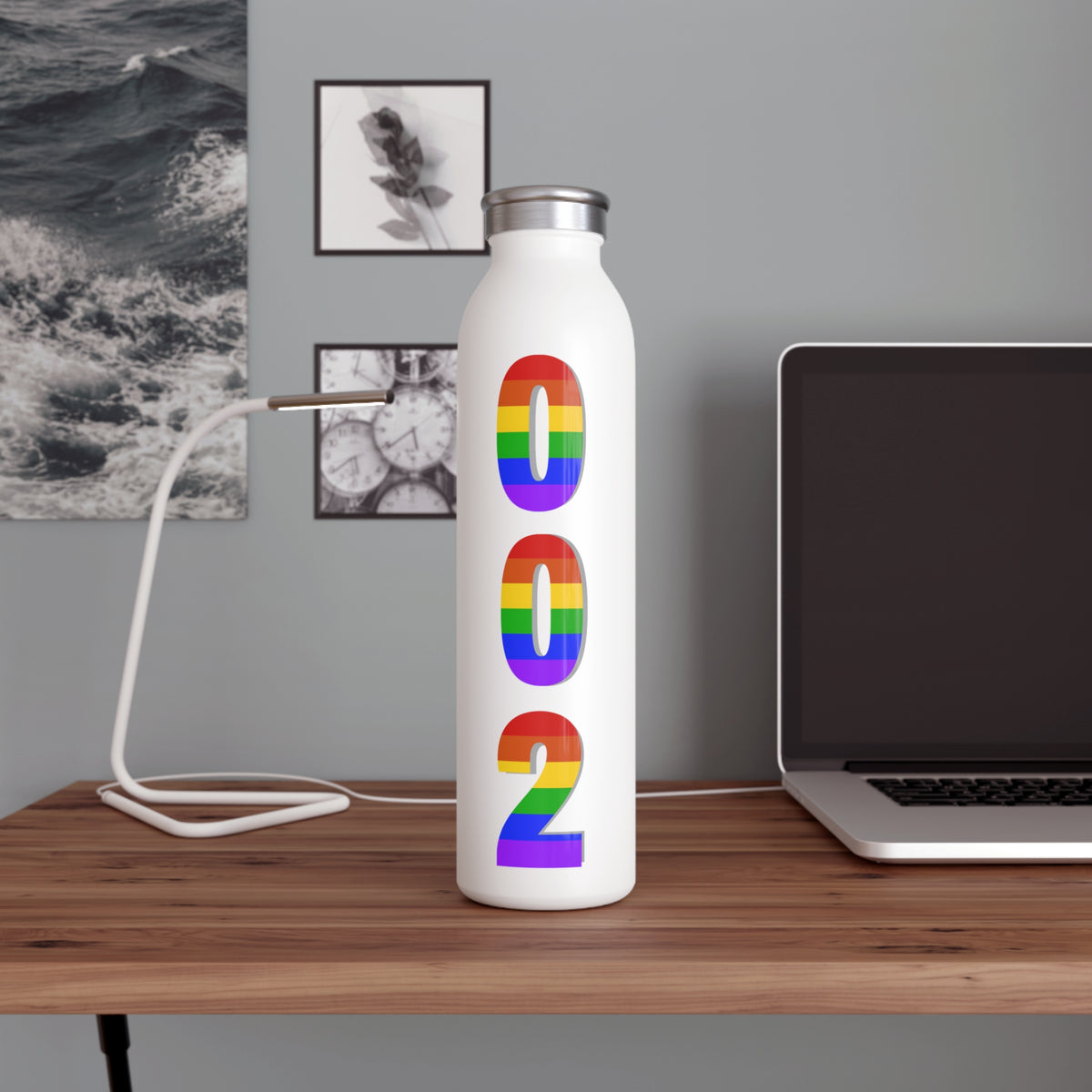 Pride 002 Slim Stainless Steel Water Bottle — Rainbow Pickleball & Sports Hydration - Image 2 - PeaMacTees