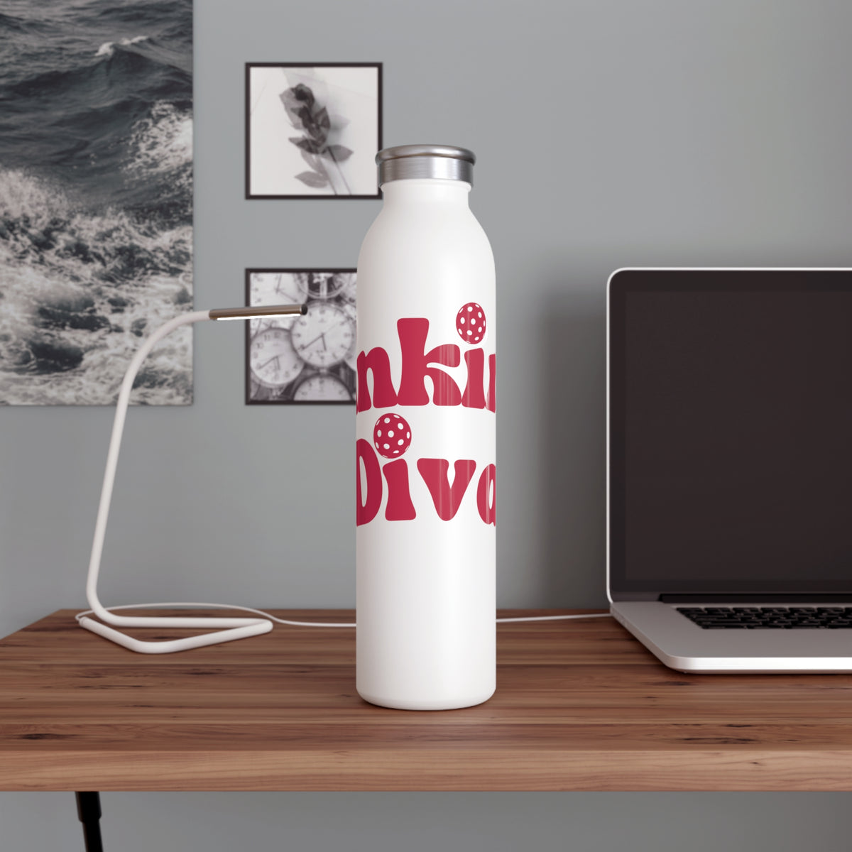 Stainless Steel Dinking Diva Pickleball Hydration Bottle - 20oz Sports Bottle - Image 1 - PeaMacTees