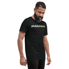 Toronto PickleTOwn T-Shirt — The 6ix Pickleball Tee with CN Tower & Pickleball 'O' - Charcoal-Black Triblend - Front right - PeaMacTees