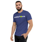 Toronto PickleTOwn T-Shirt — The 6ix Pickleball Tee with CN Tower & Pickleball 'O' - Navy Triblend - Front left - PeaMacTees
