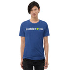 Toronto PickleTOwn T-Shirt — The 6ix Pickleball Tee with CN Tower & Pickleball 'O' - True Royal Triblend - Front 2 - PeaMacTees