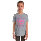 Youth Dinking Diva Tee — Pink Filigree Pickleball Shirt - Athletic Heather - Front - PeaMacTees