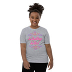 Youth Dinking Diva Tee — Pink Filigree Pickleball Shirt - Athletic Heather - Front - PeaMacTees