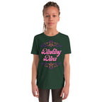 Youth Dinking Diva Tee — Pink Filigree Pickleball Shirt - Forest - Front - PeaMacTees