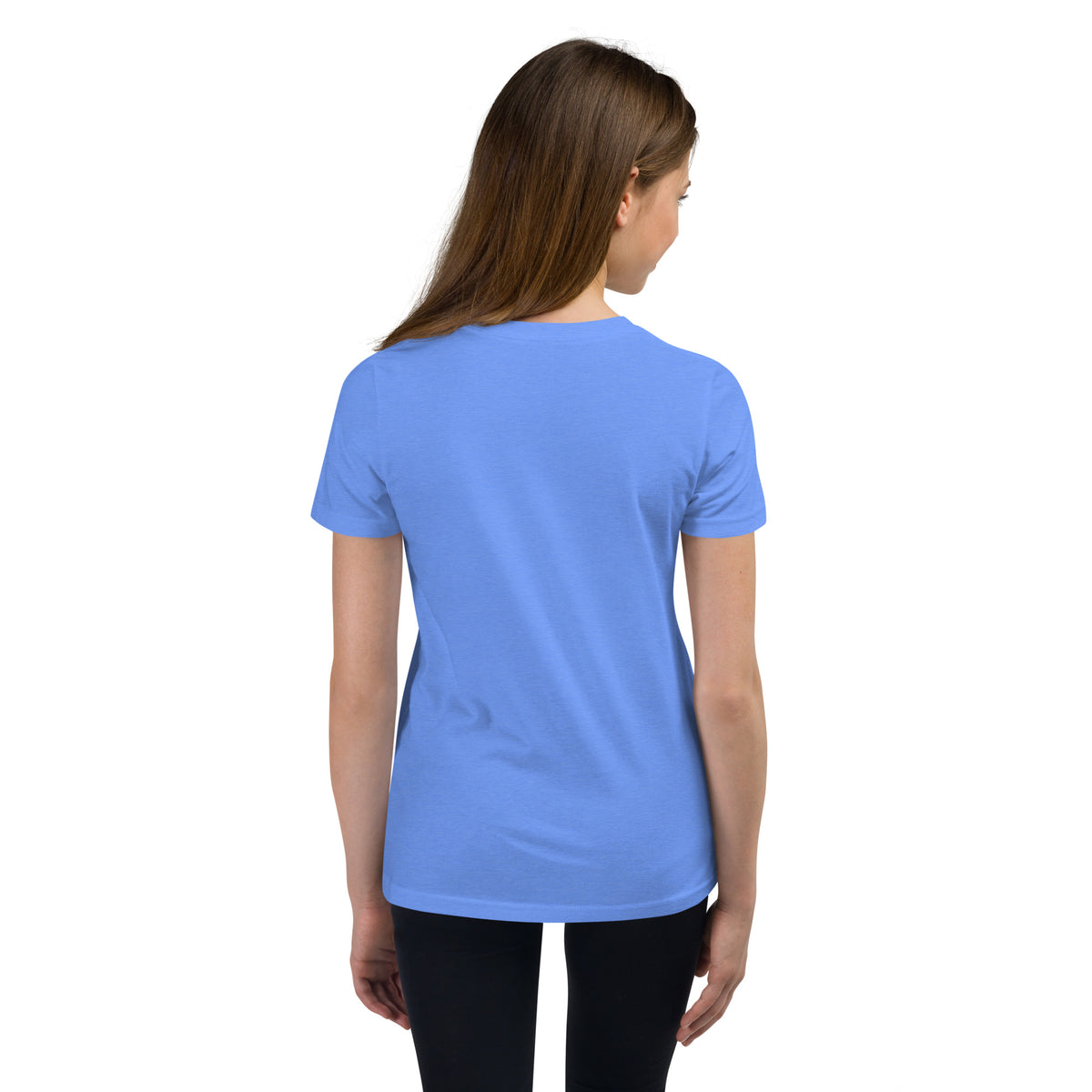 Youth Dinking Diva Tee — Pink Filigree Pickleball Shirt - Heather Columbia Blue - Back - PeaMacTees