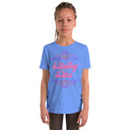 Youth Dinking Diva Tee — Pink Filigree Pickleball Shirt - Heather Columbia Blue - Front - PeaMacTees