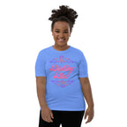 Youth Dinking Diva Tee — Pink Filigree Pickleball Shirt - Heather Columbia Blue - Front - PeaMacTees
