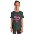 Youth Dinking Diva Tee — Pink Filigree Pickleball Shirt - Heather Forest - Front - PeaMacTees