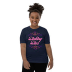 Youth Dinking Diva Tee — Pink Filigree Pickleball Shirt - Navy - Front - PeaMacTees