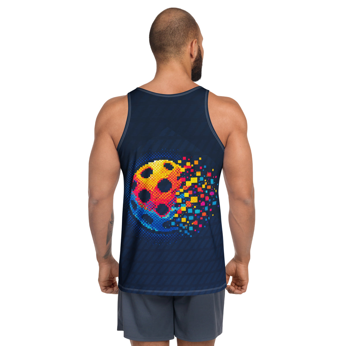 Matrix Burst Pickleball Unisex Tank Top (Navy, XS-2XL) - White - Back - PeaMacTees