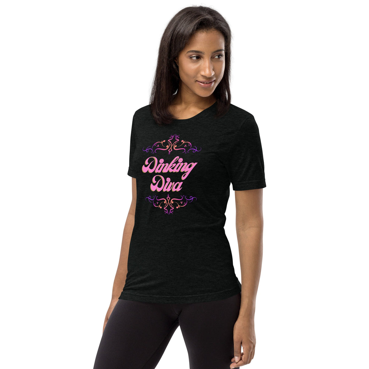 Dinking Diva Women's Pickleball Tee - Solid Black - PeaMacTees