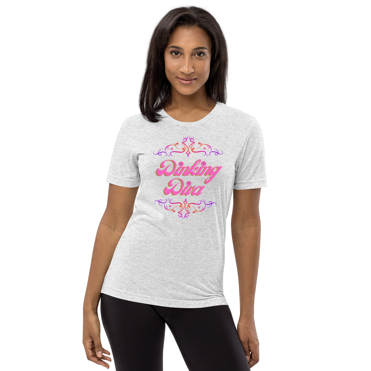 Dinking Diva Women's Pickleball Tee - White Fleck - PeaMacTees