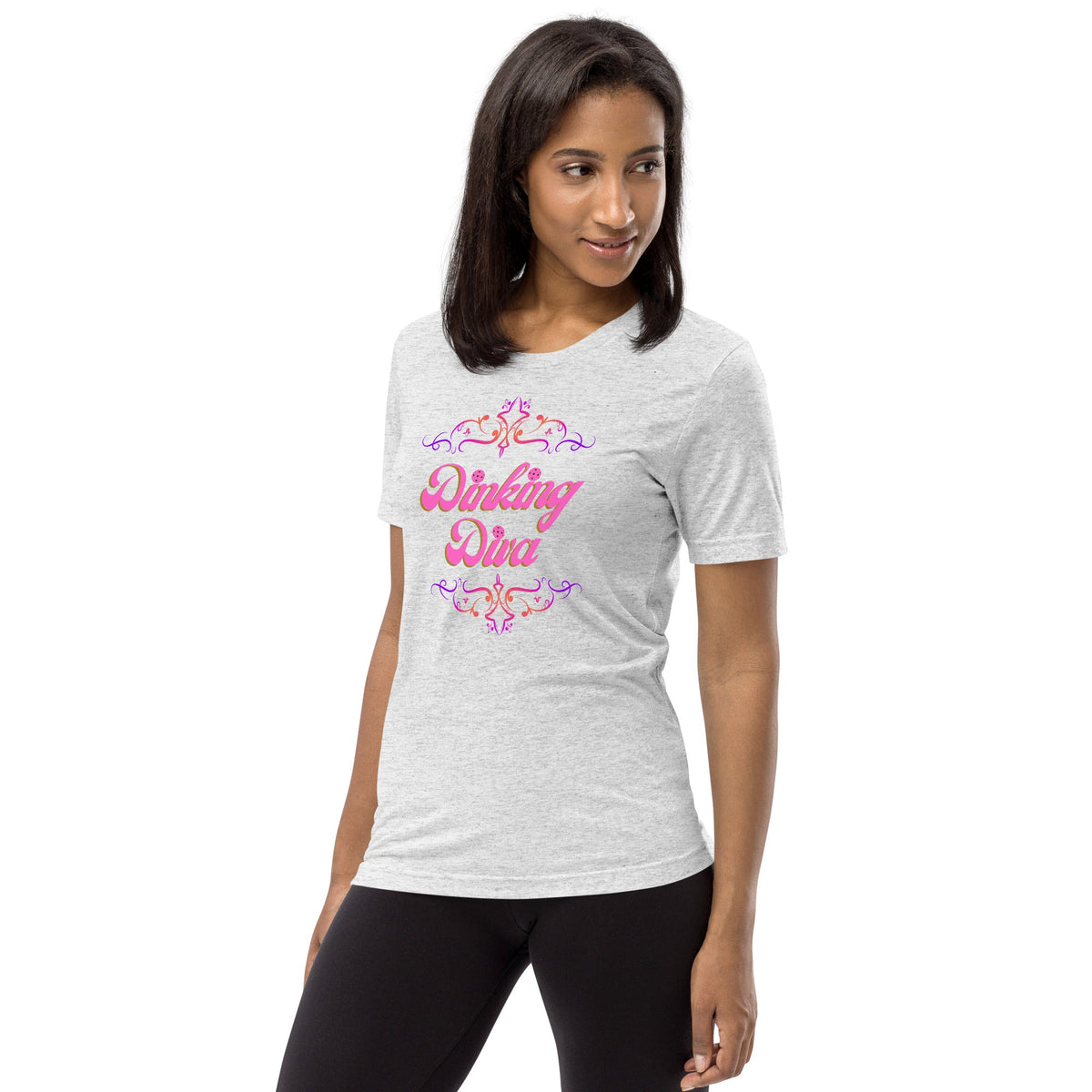 Dinking Diva Women's Pickleball Tee - White Fleck - PeaMacTees