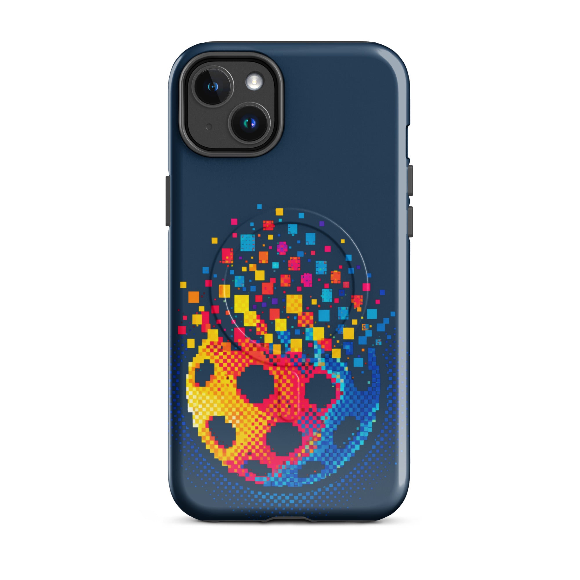 PeaMac Pickleball Tees Matrix Burst Pickleball Case for iPhone 14 Plus, MagSafe tough glossy phone case with pickleball design.