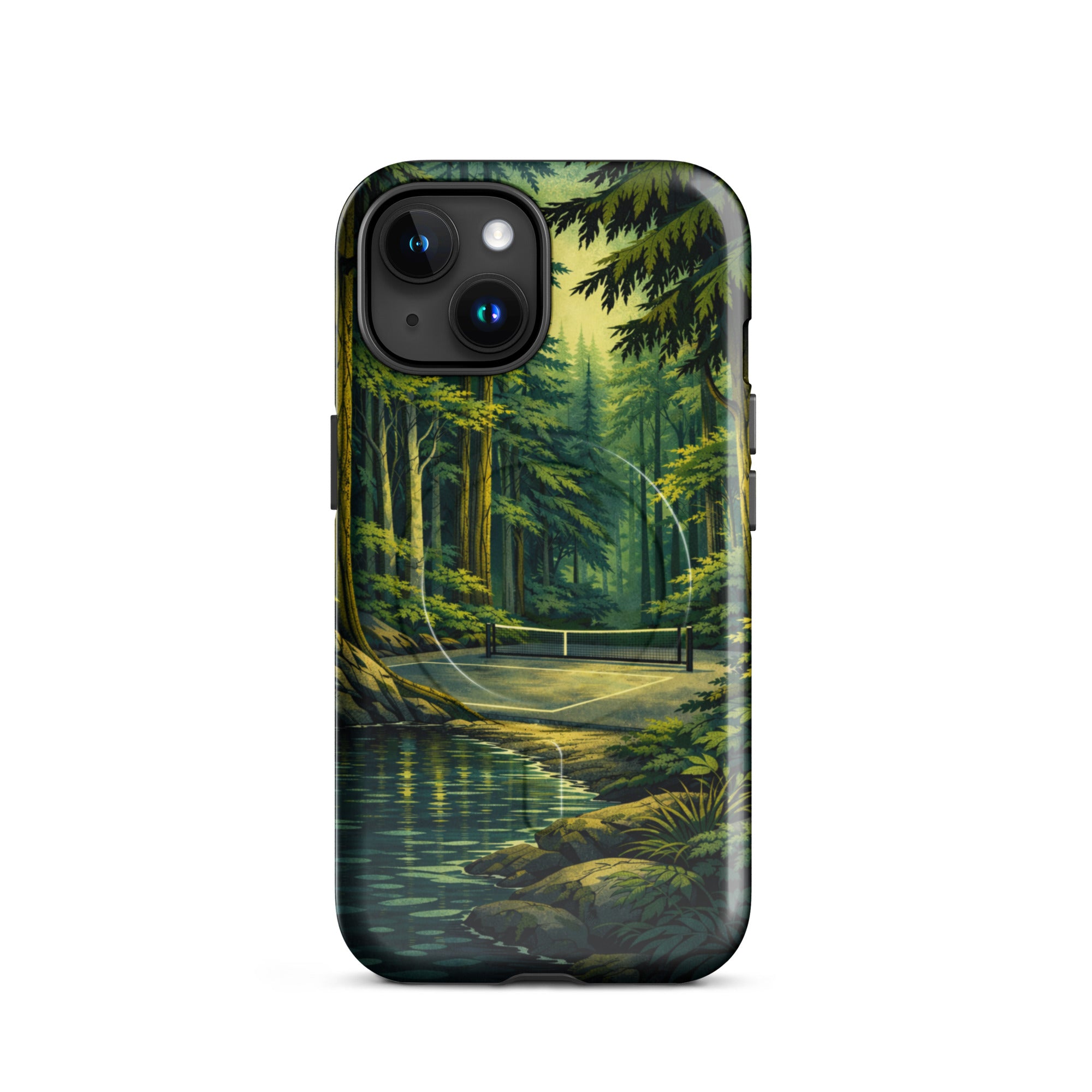 Glossy PeaMac Pickleball Hidden Forest Pickleball Phone Case for iPhone with MagSafe® compatibility.