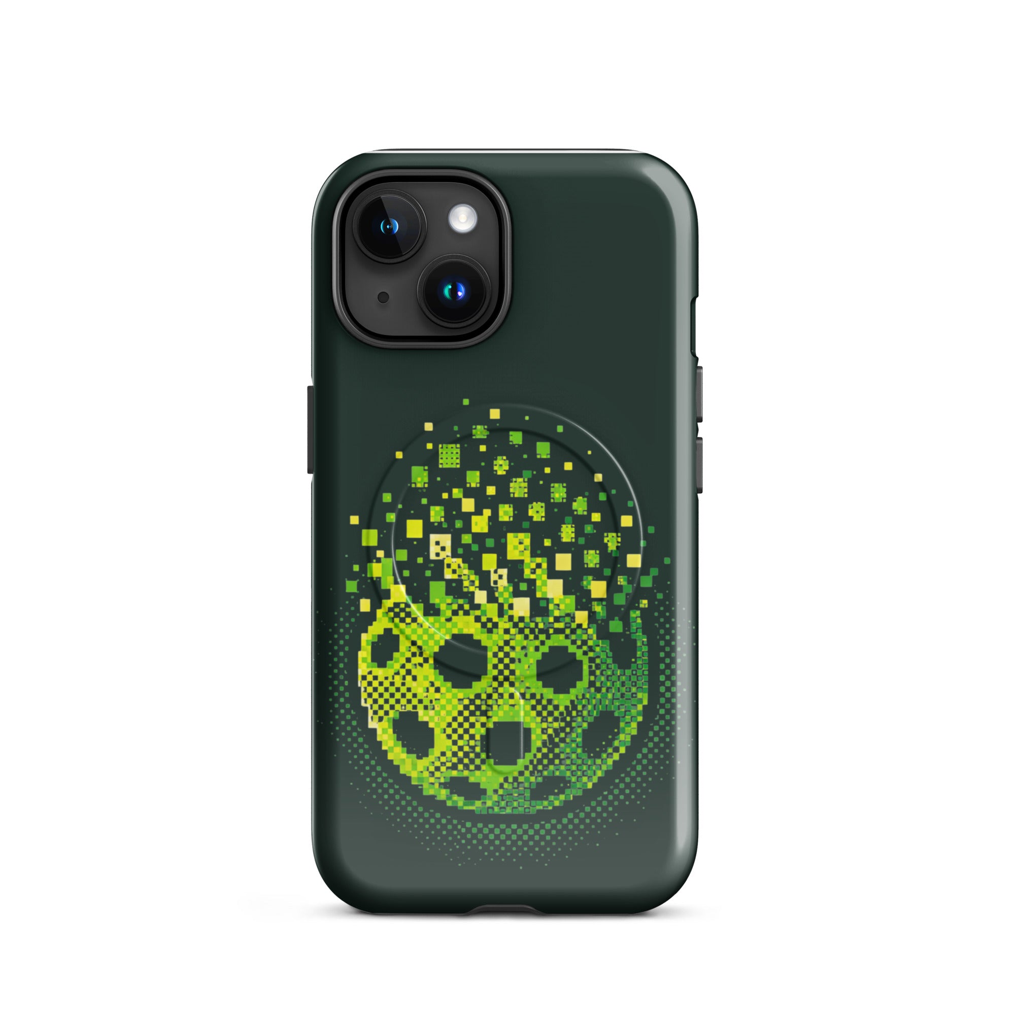 PeaMac Pickleball Matrix Burst Pickleball MagSafe tough glossy iPhone 15 phone case with vibrant pickleball design.
