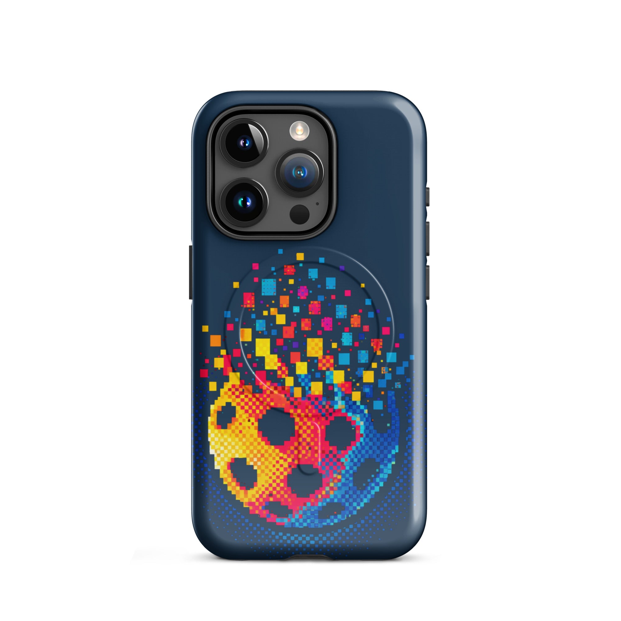 PeaMac Pickleball Tees Matrix Burst Pickleball Case for iPhone 15 Pro with MagSafe® and glossy finish, front view.