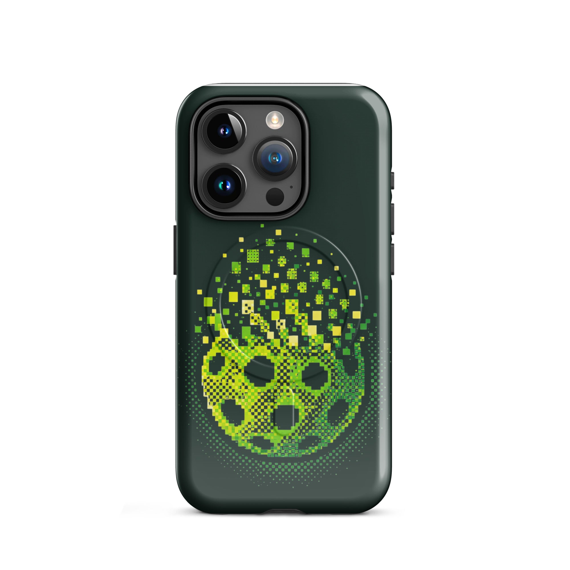 Glossy PeaMac Pickleball Burst Pickleball Phone Case for iPhone 15 Pro with MagSafe® compatibility, protective tough design.